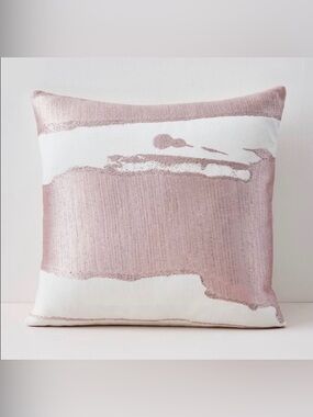 NWT Westelm Ink Abstract Brushstroke Canvas Pillow Cover Dusty Rose & Cream 20”